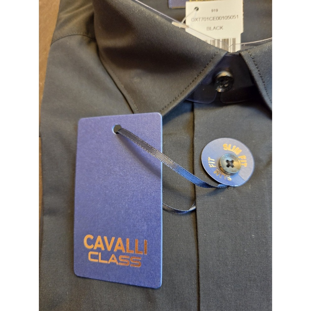 Cavalli Class Men's Long Sleeve Logo Dress Shirt Slim Fit Black Sz 15 NEW! $350 - Picture 5 of 9